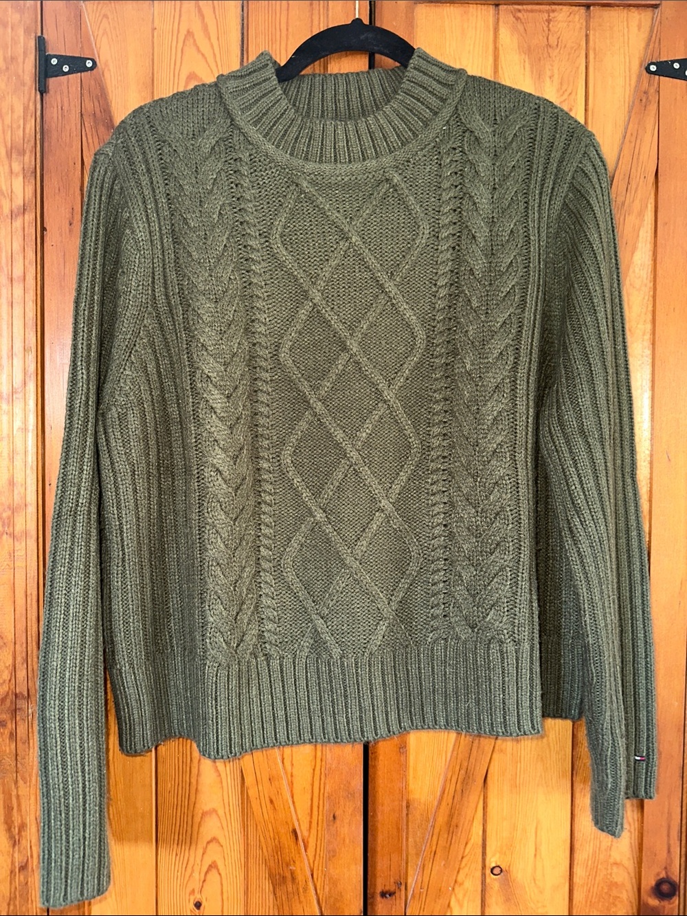 Tommy Hilfiger Olive Green Cable Crewneck Sweater